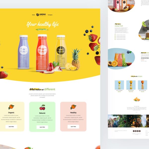 Jugos y smoothies Divi página aterrizaje